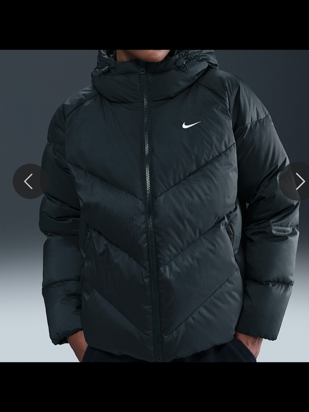 Nike Women’s Black Hooded Puffer Jacket with White Swoosh